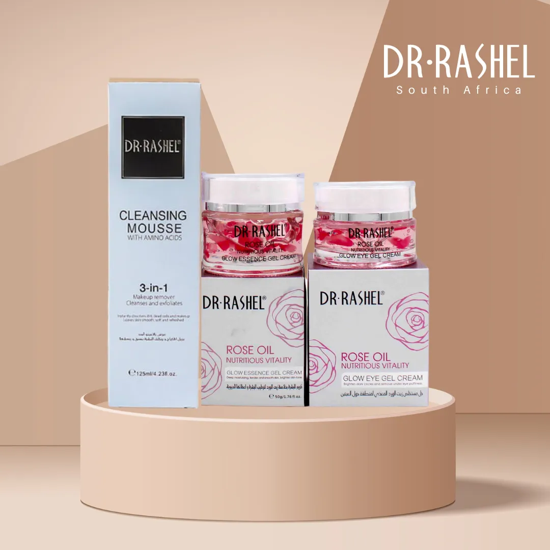 Combo - Dr. Rashel Rose Oil Essence & Eye Gel Cream & Cleansing Mousse