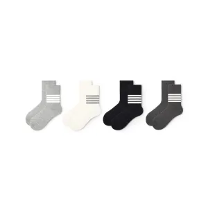 Four-stripe All-season Women 4pcs Active Crew Socks Set