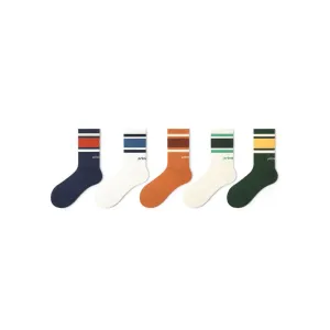 Fun Stripes All-season Women Fitness 5pcs Crew Socks Set