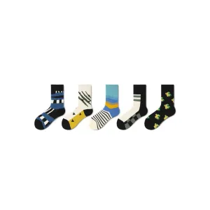 Geometric Space All-season Men Active 5pcs Crew Socks Set